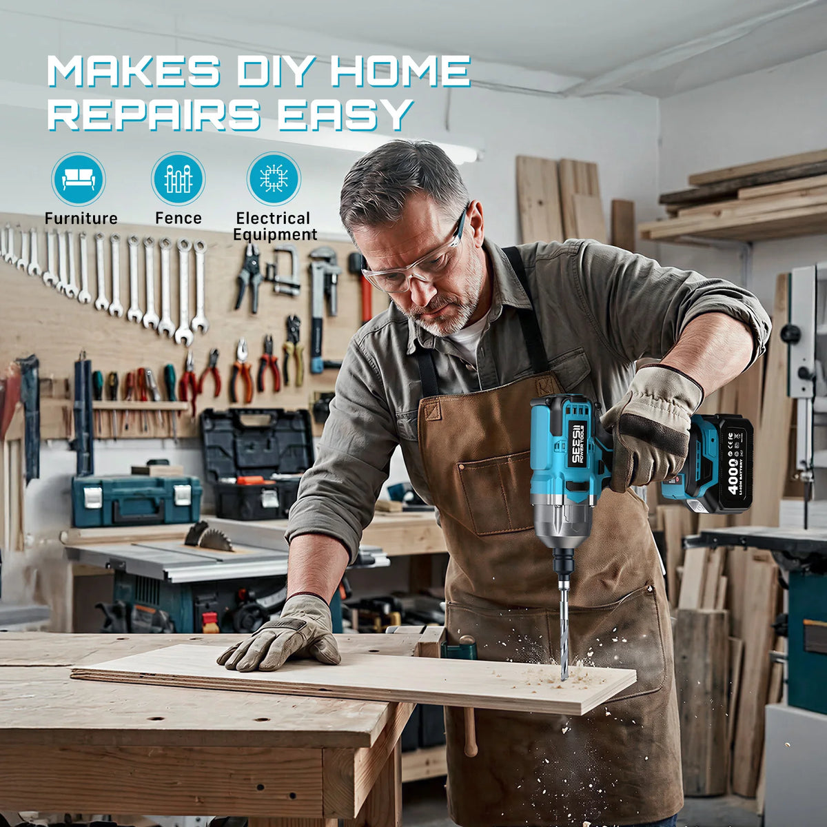 Seesii 1300Nm 3-in-1 Brushless Cordless Drill and Impact Wrench Kit