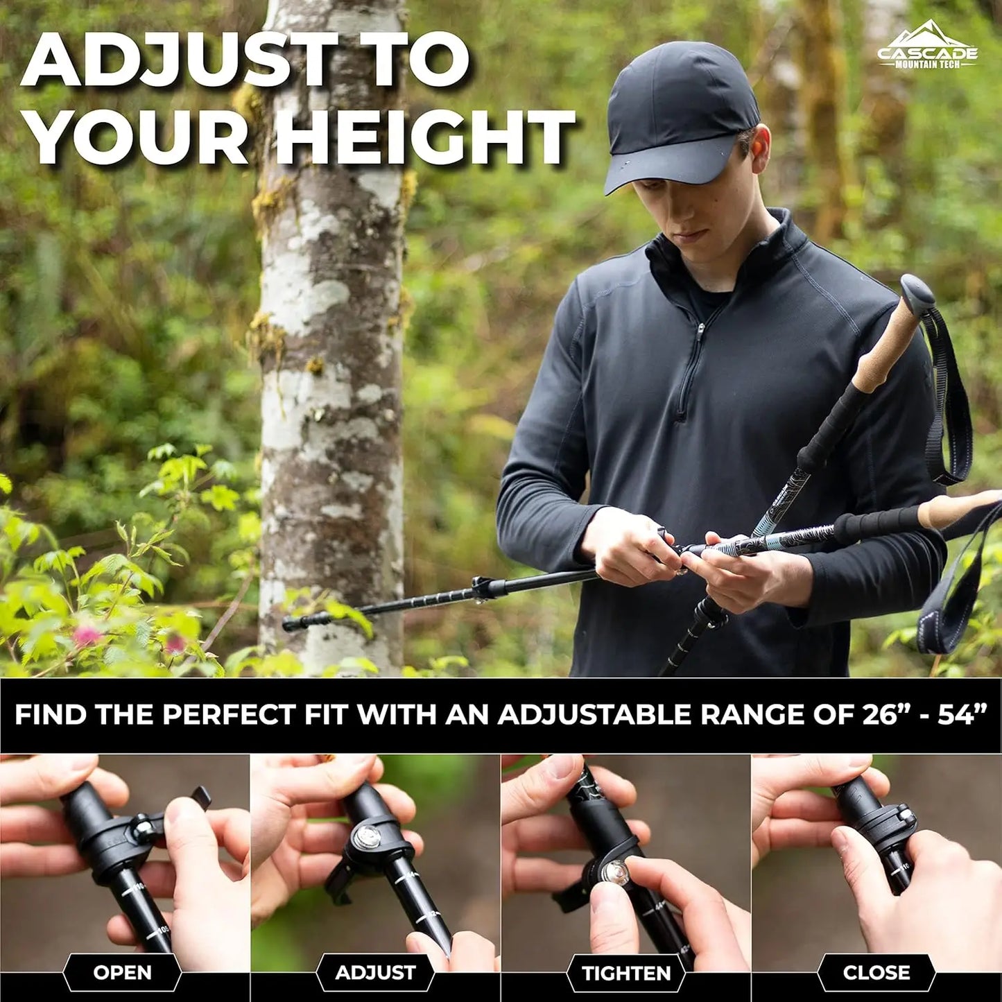 Carbon Fiber Trekking Poles Lightweight Adjustable With Quick Lock
