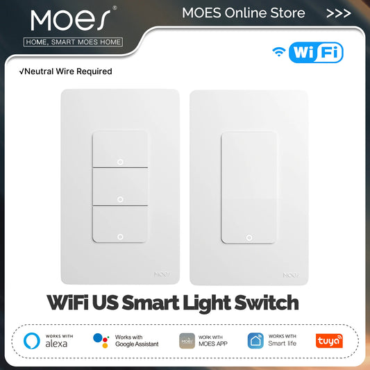 MOES Tuya Wi-Fi Smart Single Pole Push Button Wall Switch