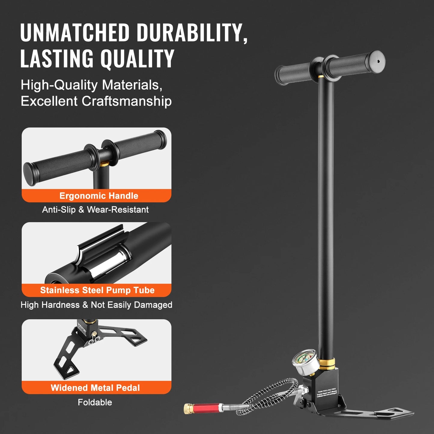 SucceBuy 3 Stage High Pressure Hand Pump With Gauge