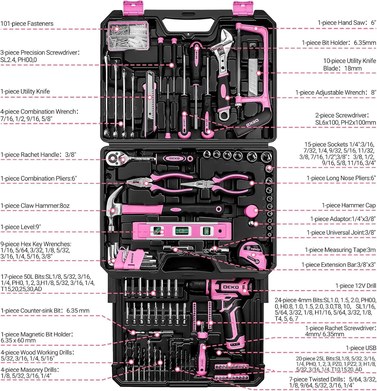 DEKO Home Mechanic Toolbox With Cordless Drill And Storage Drawer