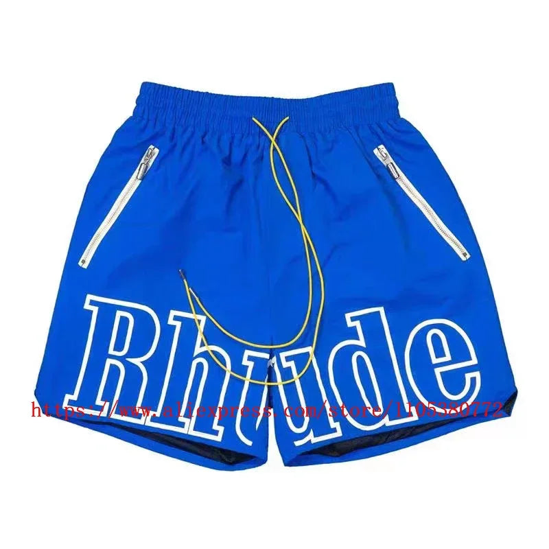New Collection RHUDE Men's Casual Shorts with Letter Printing Elastic Waistband Loose and Breathable High Quality Beach Shorts