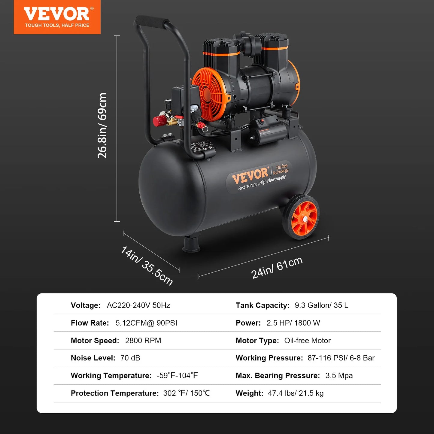SucceBuy Silent Oil Free Portable Air Compressor 900W/1450W/1800W