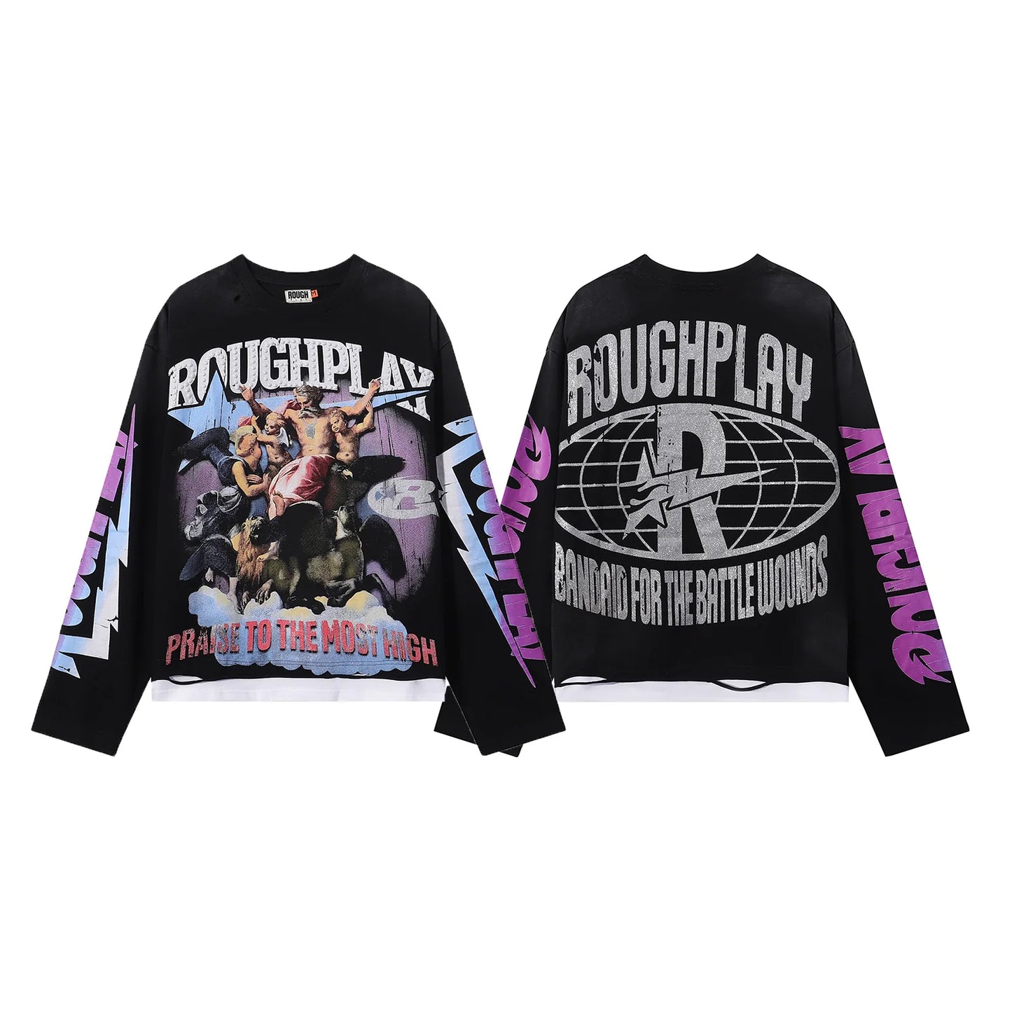 New American Style Rough Play Splicing Shinning Diamond 100% Cotton long sleeves T-shirts for Men Women Crew Neck Loose Summer T-shirt Oversized Tees