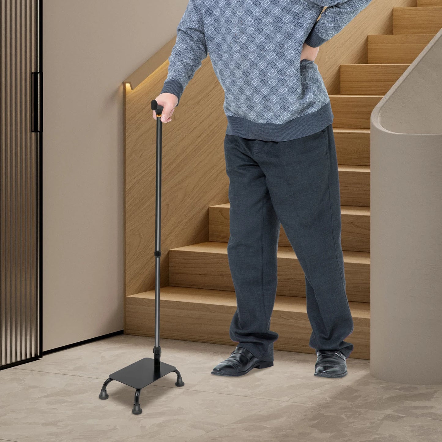 Bymaocar Four Legged Stair Assist Cane Two In One Height