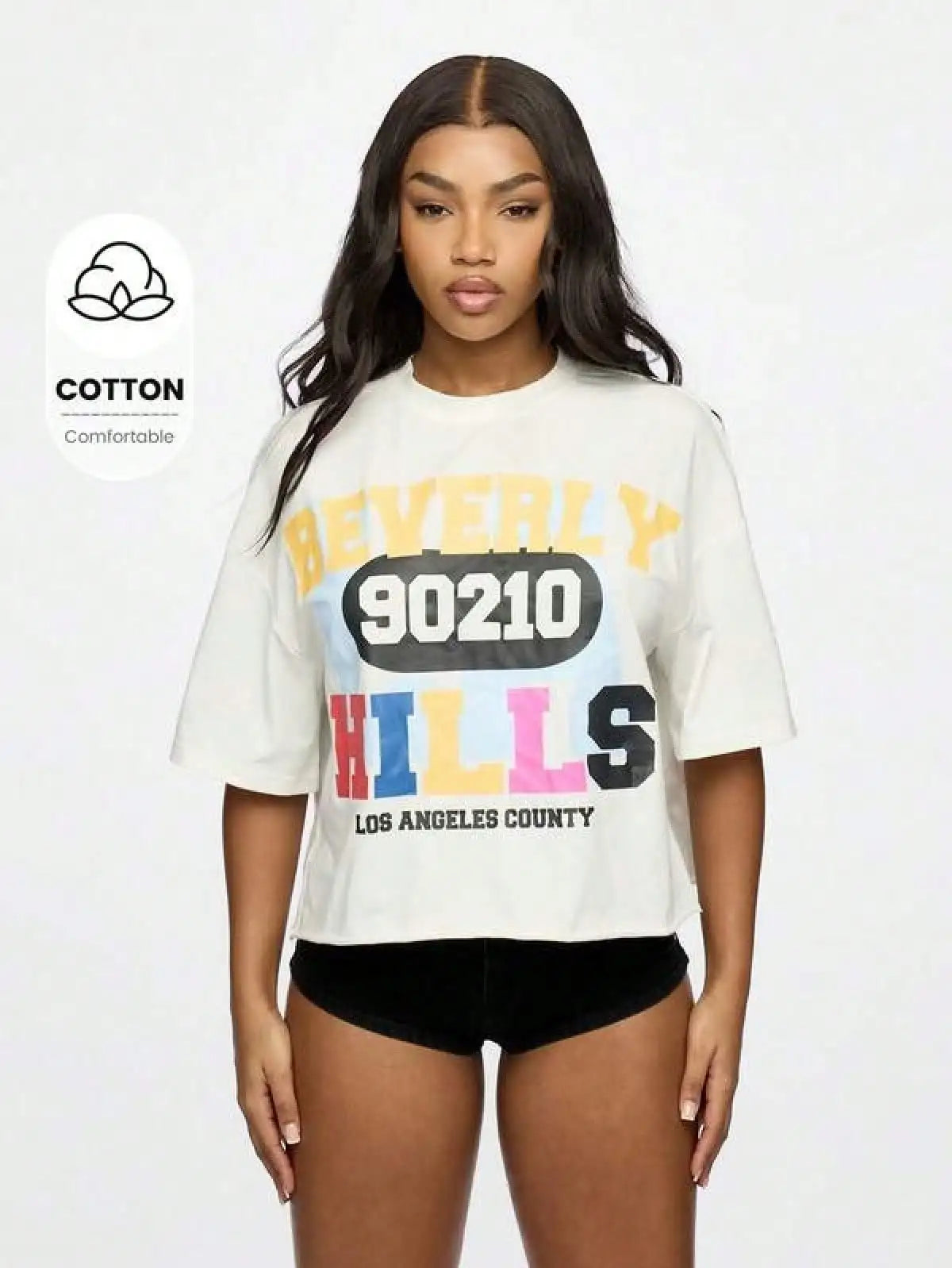 T Shirt Print ,Graphic-Cotton Tees Size Plus, WOMEN 90210 Crop Top Oversized T-Shirt LA County Graphic Print Retro TV Show Fan Streetwear Summer Festival Fashion,Y2K,Oversized Shirt