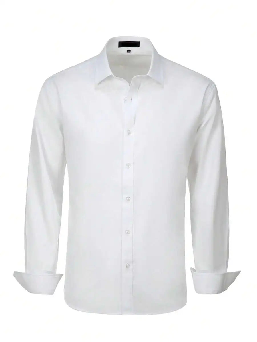 Mens Solid Color Long Sleeve Formal Shirt Casual Business Wedding Dress Up
