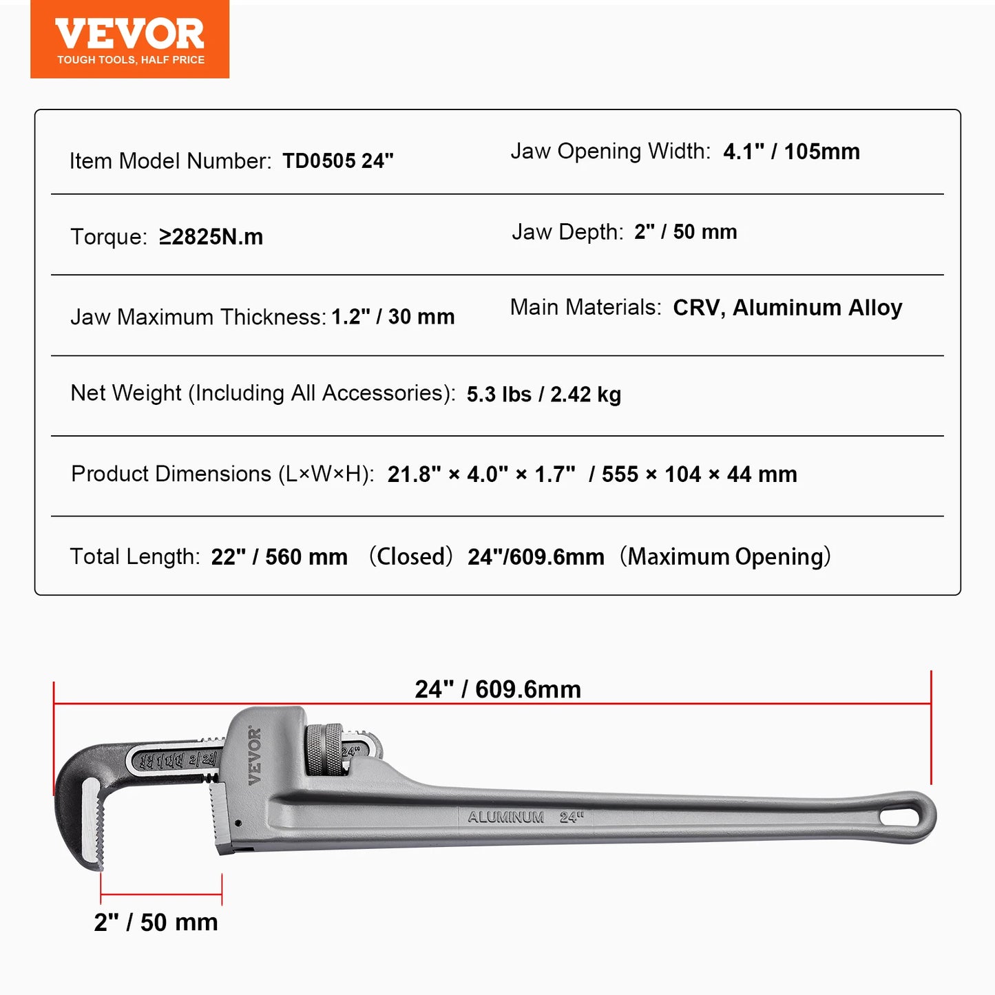 SucceBuy Aluminum Straight Pipe Wrench For Plumbing Repairs
