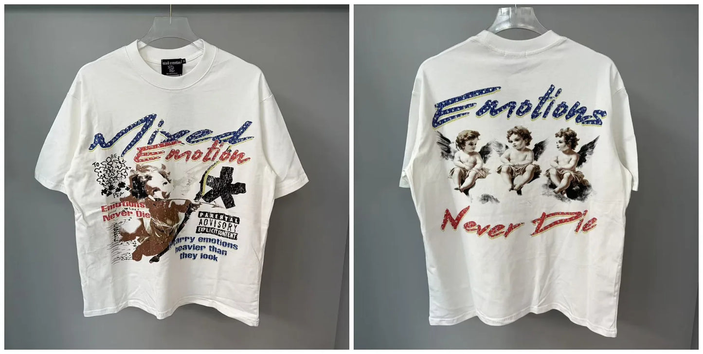 New MIXED-EMOTION Rhinestone printed pattern 100% cotton Men Women T-shirt Loose casual Shinning Diamond Tees Oversized Top