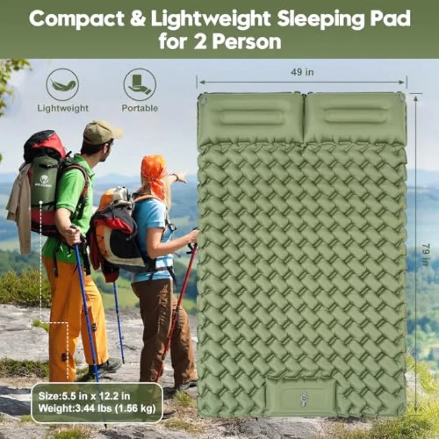 Ultralight Two-Person Camping Sleeping Pad With Built-In Pump