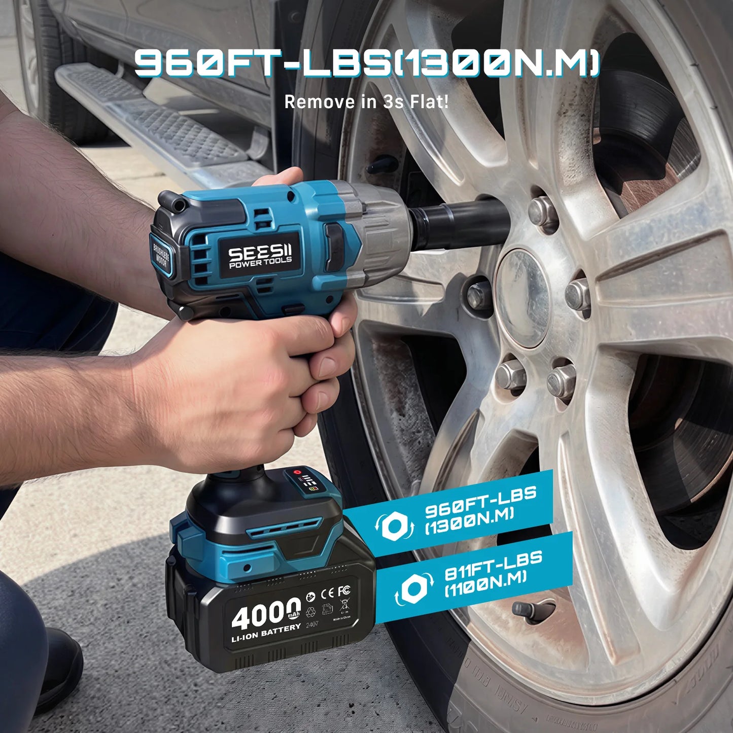 Seesii 1300Nm 3-in-1 Brushless Cordless Drill and Impact Wrench Kit
