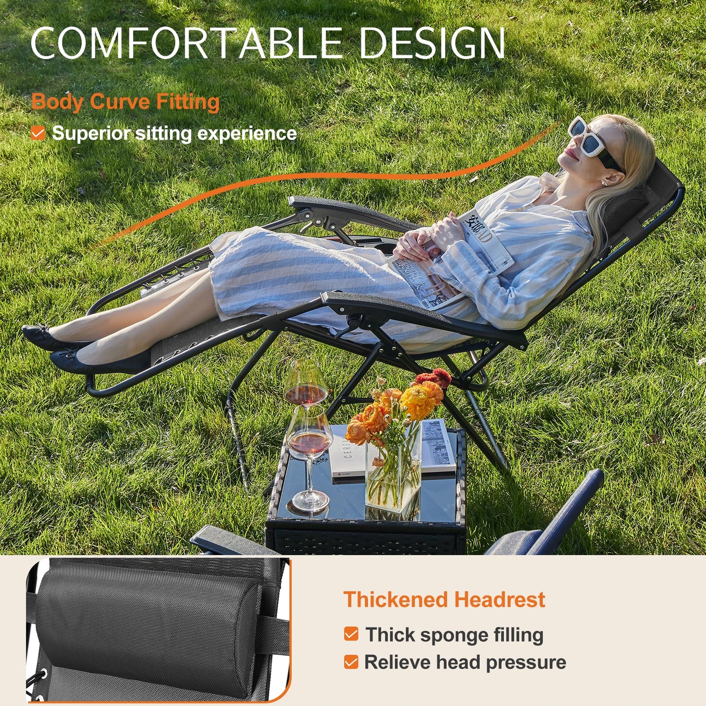 JHK Zero Gravity Portable Recliner With Cup Holder Adjustable Pillow