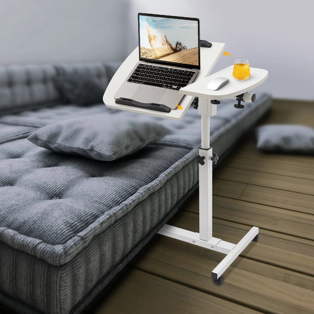 Laptop Desk Stand 360° Adjustable Tilting Overbed Table Computer Table C Shape Notebook Stand with 4 Lockable Wheels for Bed Sofa Office
