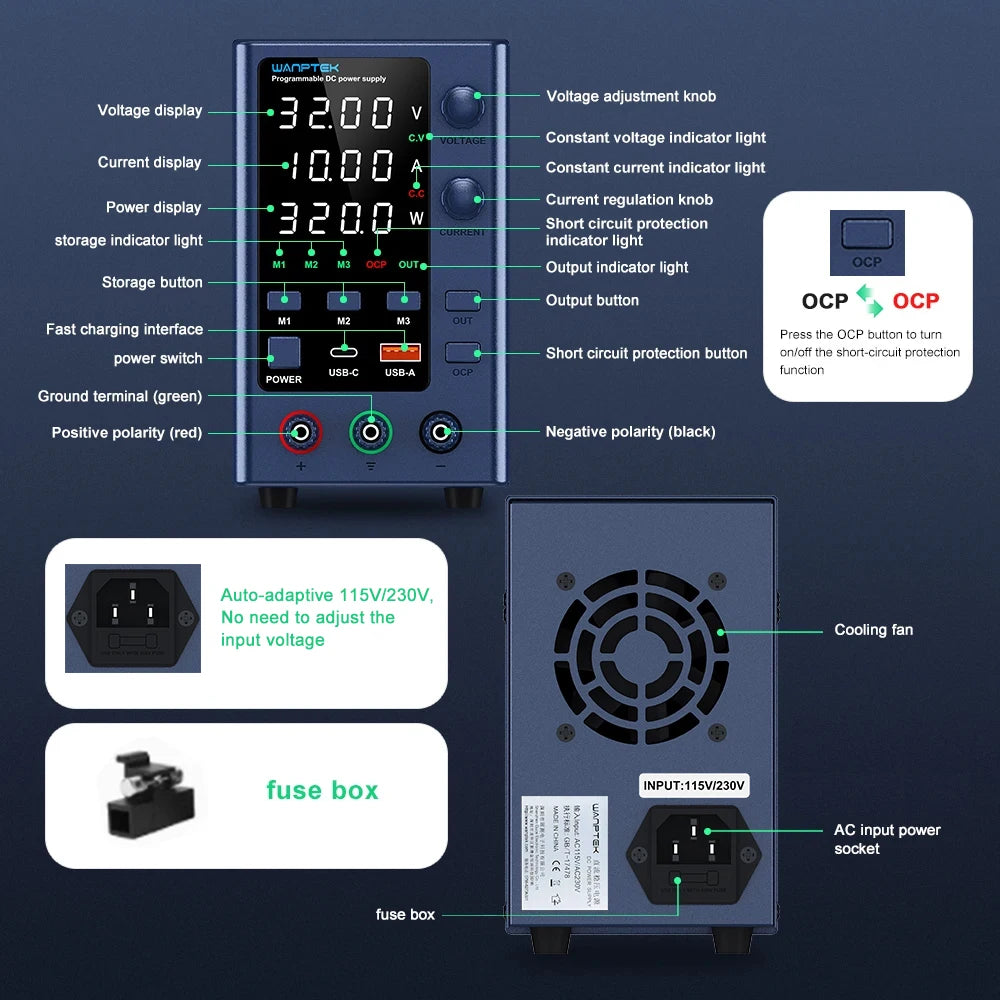 Wanptek Adjustable DC Laboratory Power Supply Ga3010tps Series