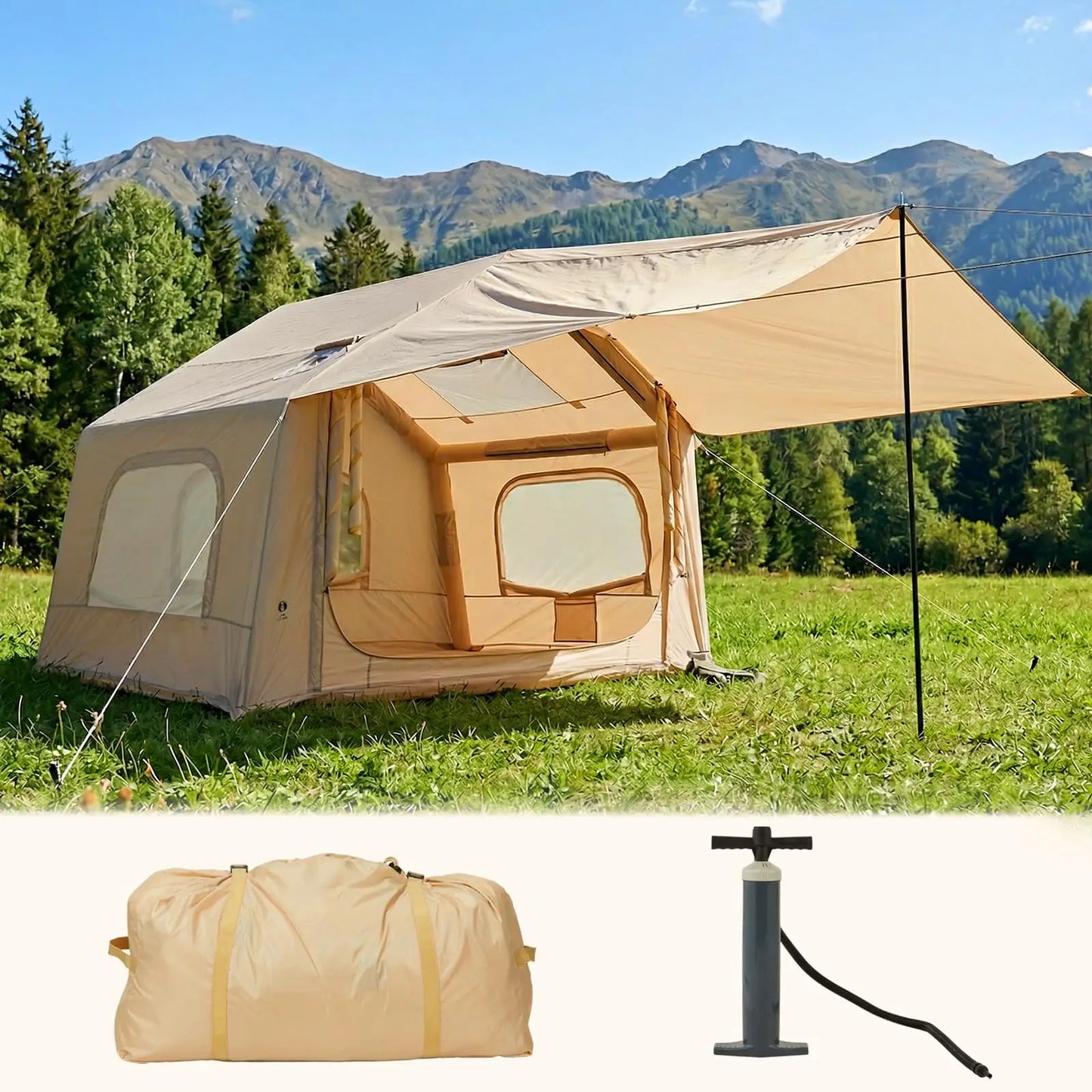Inflatable 6-Person Camping Tent With Skylight And Quick Setup