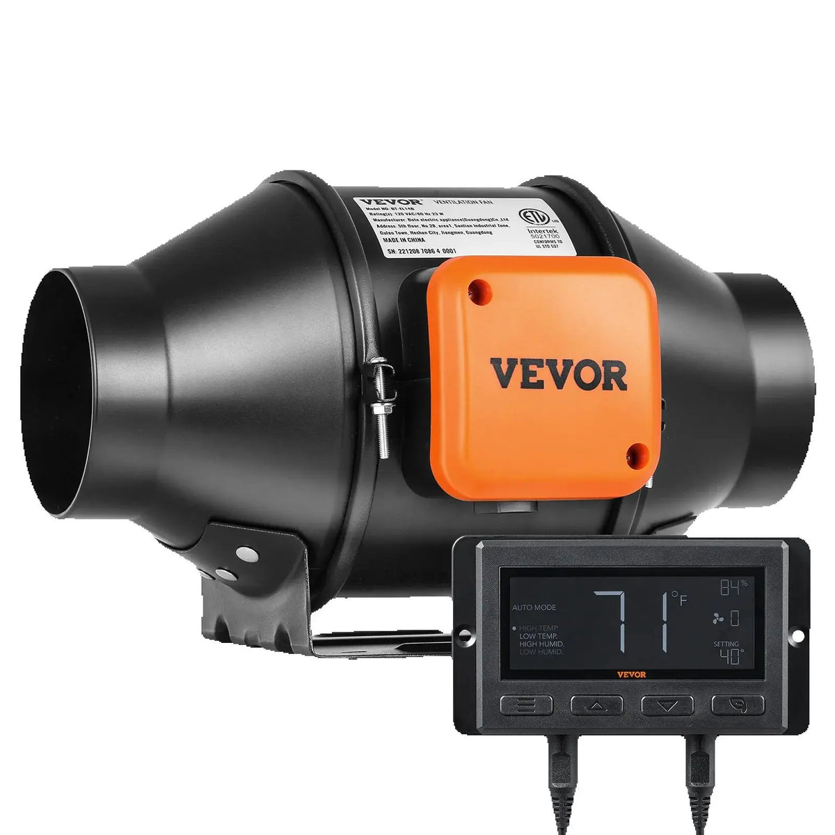 VEVOR EC Motor Inline Duct Fan With Temperature Humidity Controller