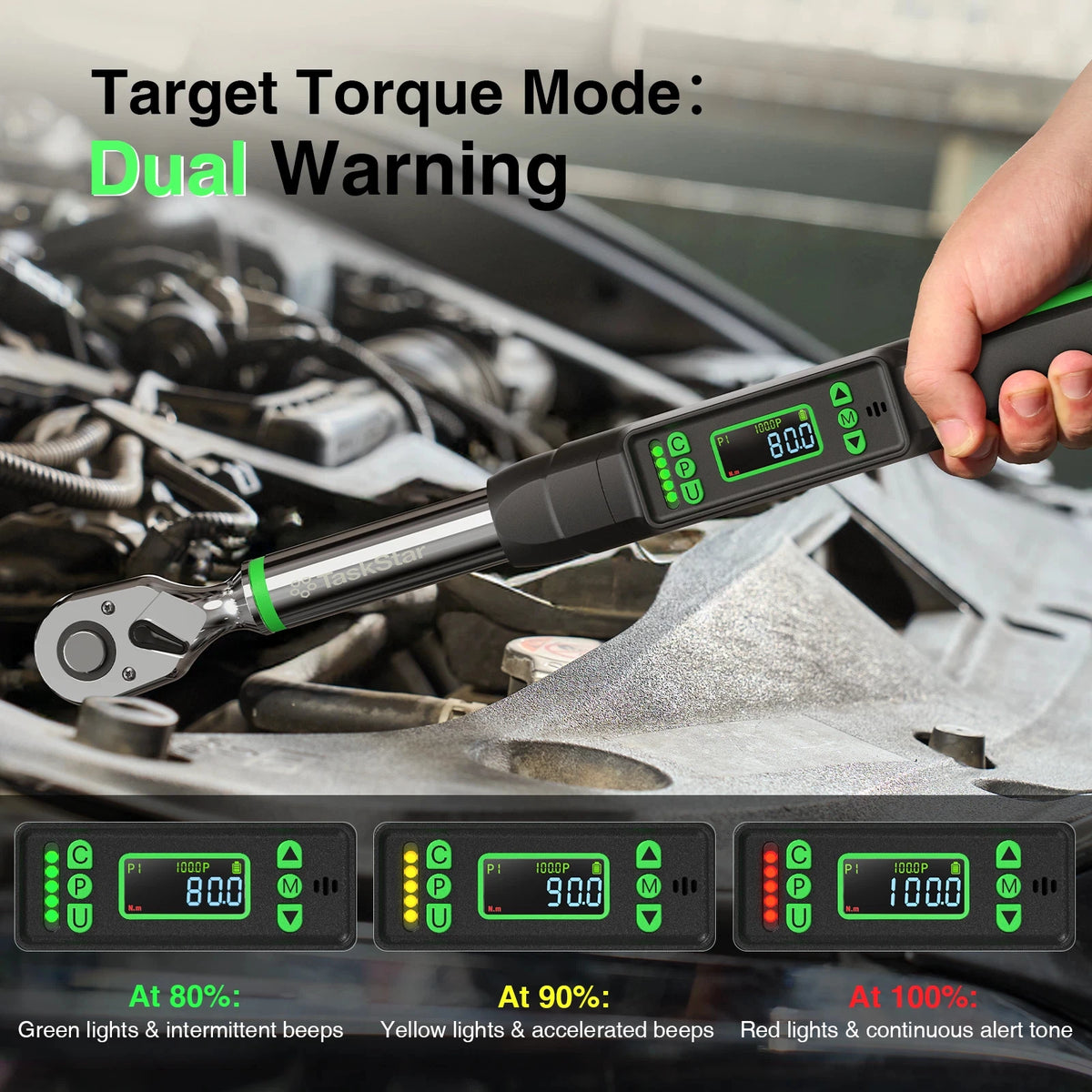 Taskstar Digital Torque Wrench With Bidirectional Head And Dual Alarm