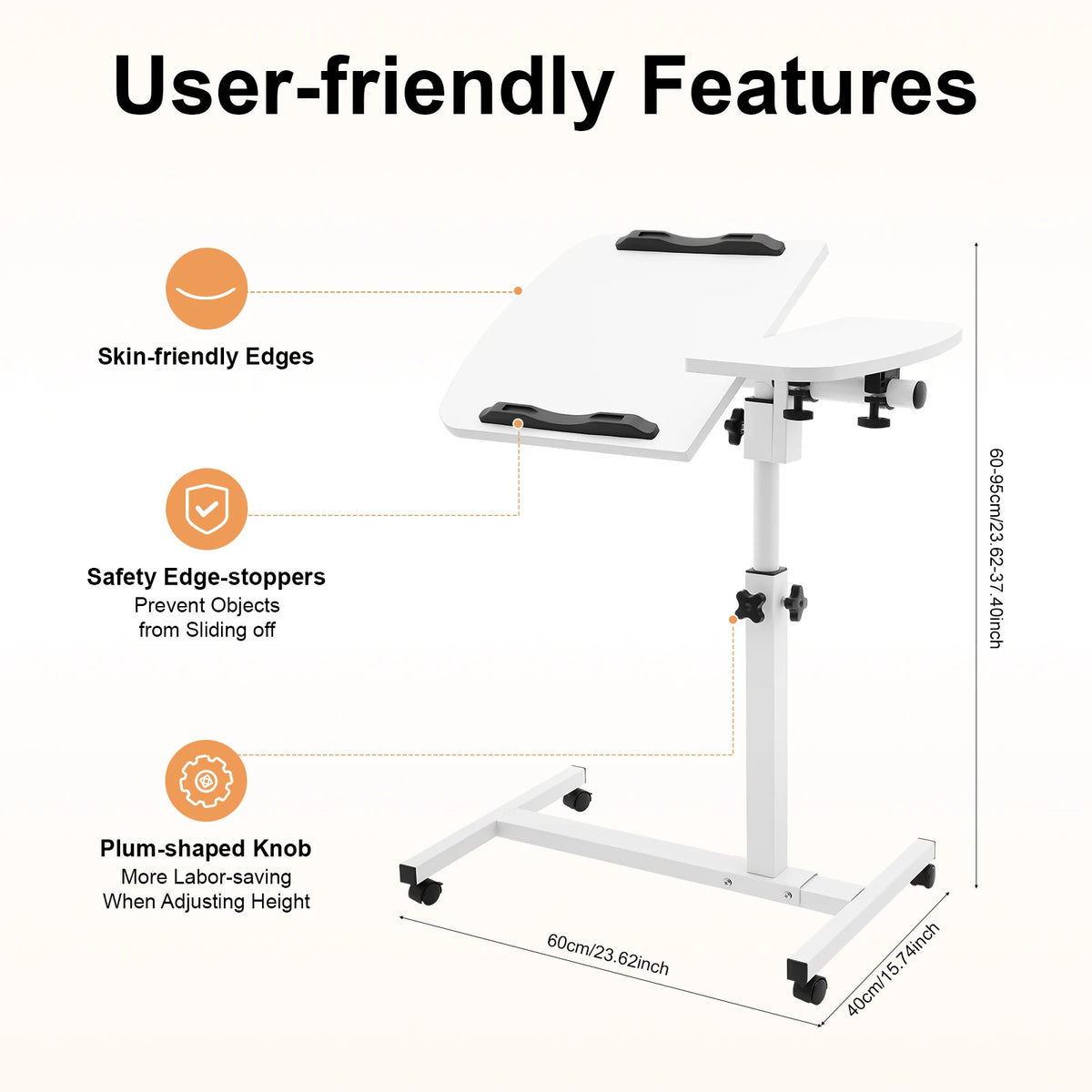 Laptop Desk Stand 360° Adjustable Tilting Overbed Table Computer Table C Shape Notebook Stand with 4 Lockable Wheels for Bed Sofa Office