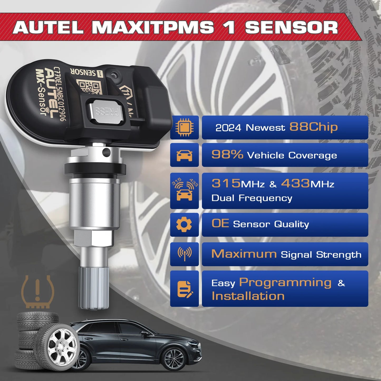 Autel MX Sensor 433MHZ+315 MHZ 2in1Mx-Sensor TPMS Tire Repair Tool Automotive Accessory For MaxiTPMS TS501 TS508