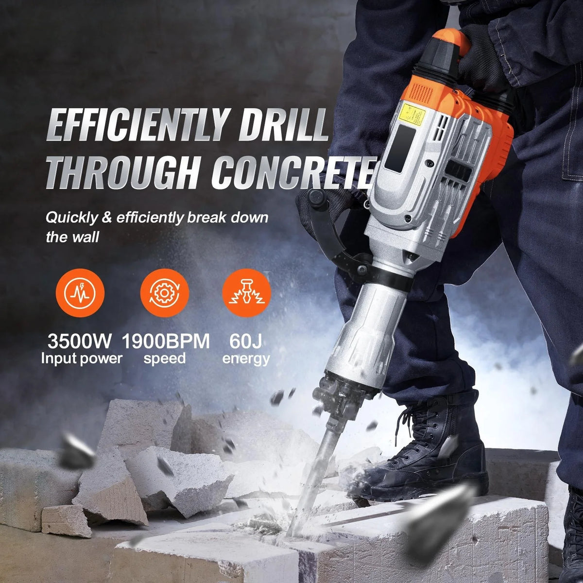 Succebuy Electric Demolition Jack Hammer Heavy Duty Concrete Breaker Tool