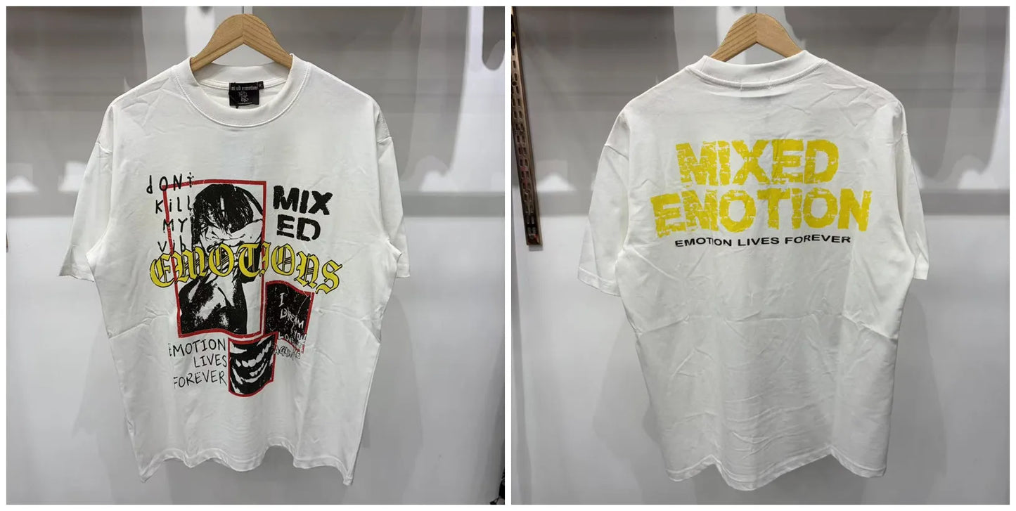 New MIXED-EMOTION Rhinestone printed pattern 100% cotton Men Women T-shirt Loose casual Shinning Diamond Tees Oversized Top