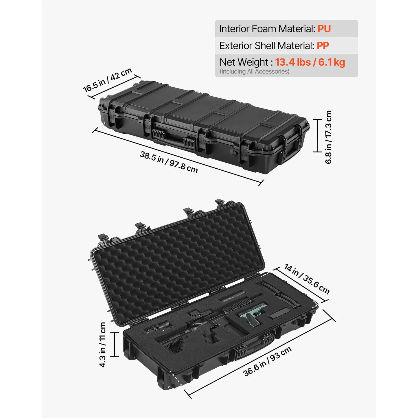 SucceBuy Lockable Hard Rifle Case With Wheels And Waterproof Protection