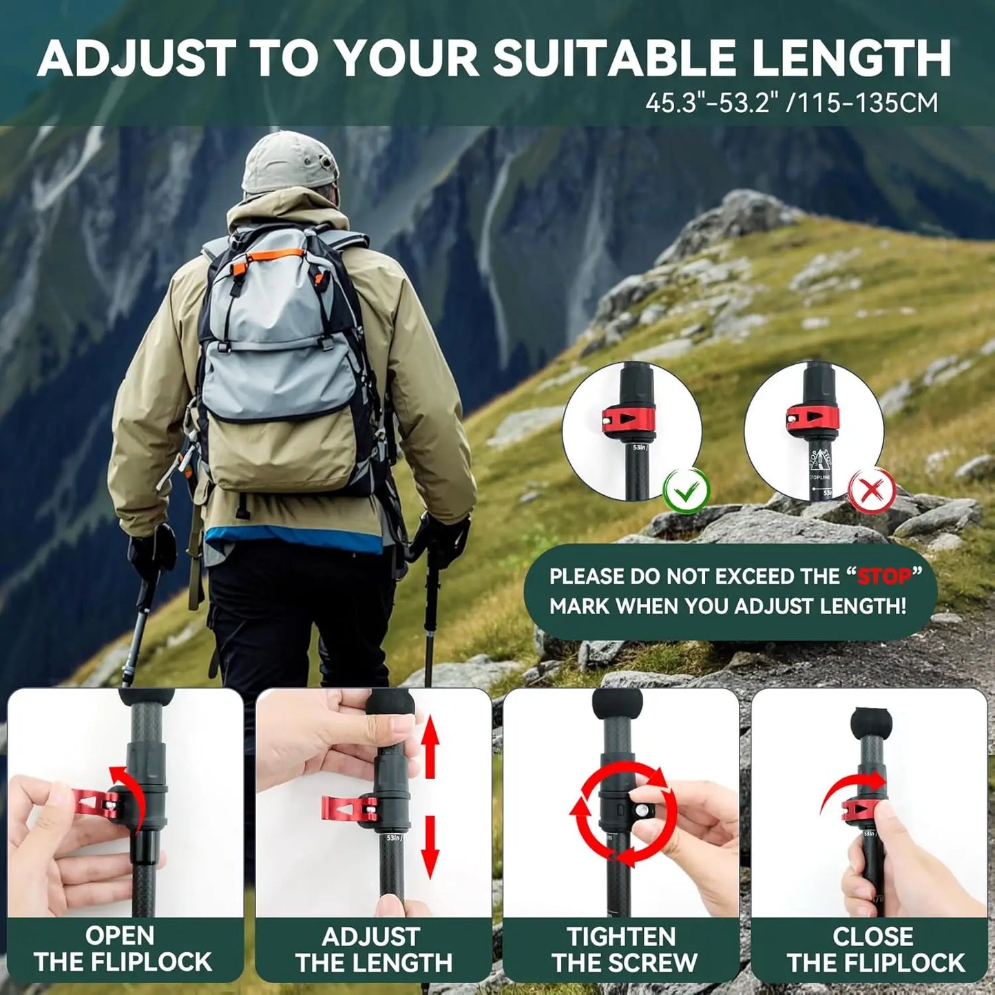 Carbon Fiber Trekking Poles Lightweight Collapsible Hiking Sticks