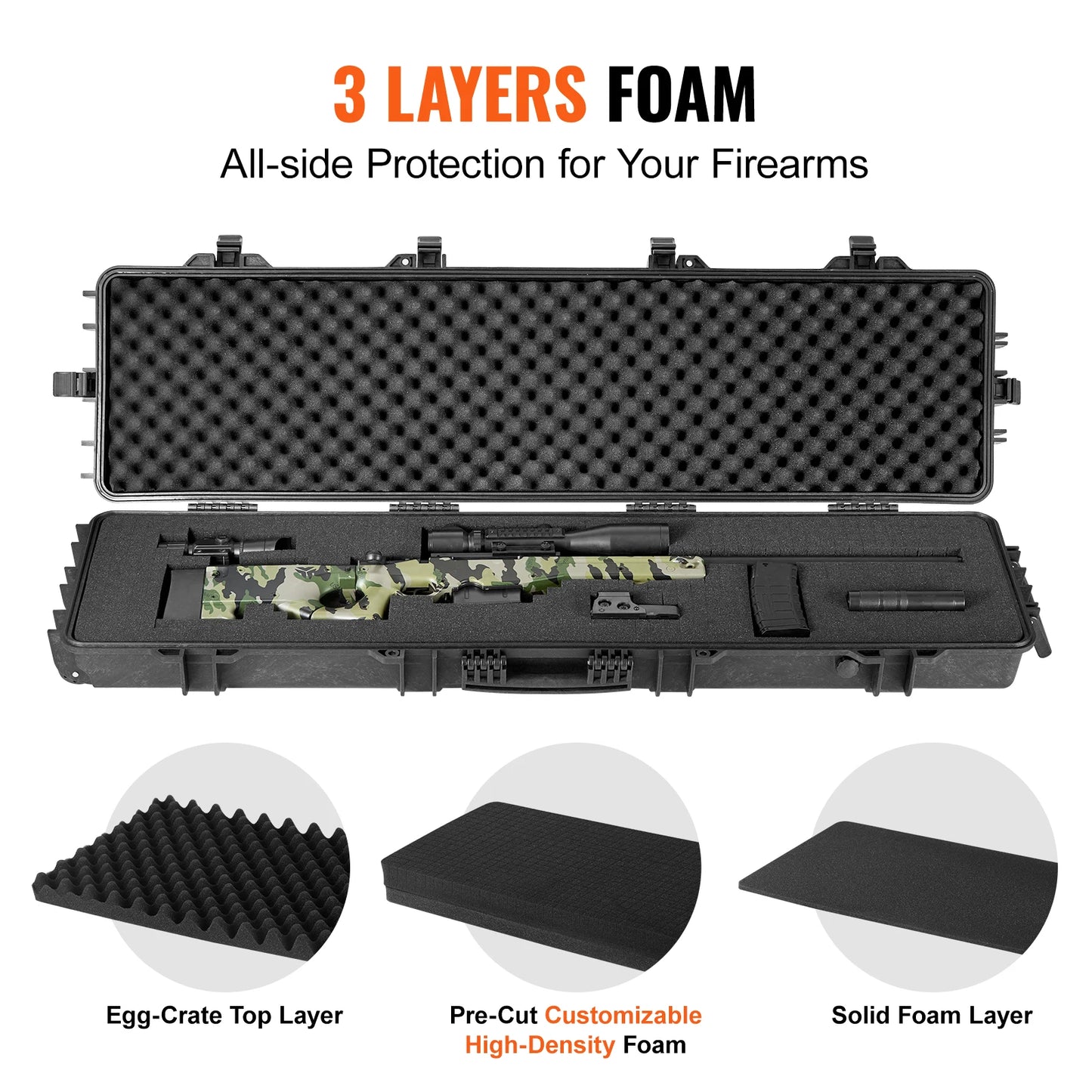 SucceBuy Portable Rifle Hard Case With Casters Shockproof Storage Container