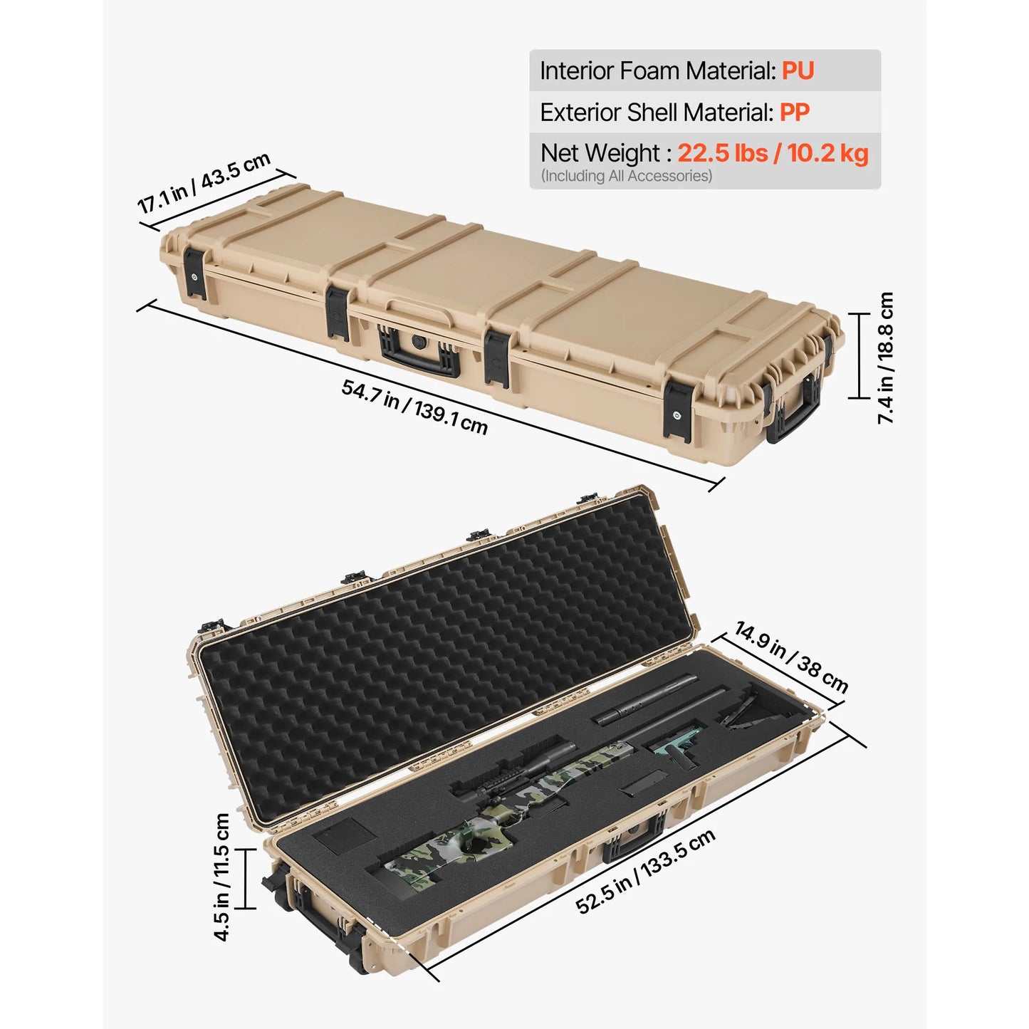 SucceBuy Lockable Hard Rifle Case With Wheels And Waterproof Protection
