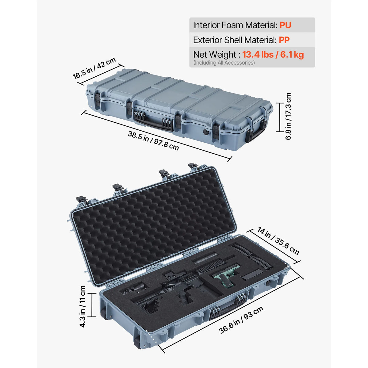 SucceBuy Lockable Hard Rifle Case With Wheels And Waterproof Protection