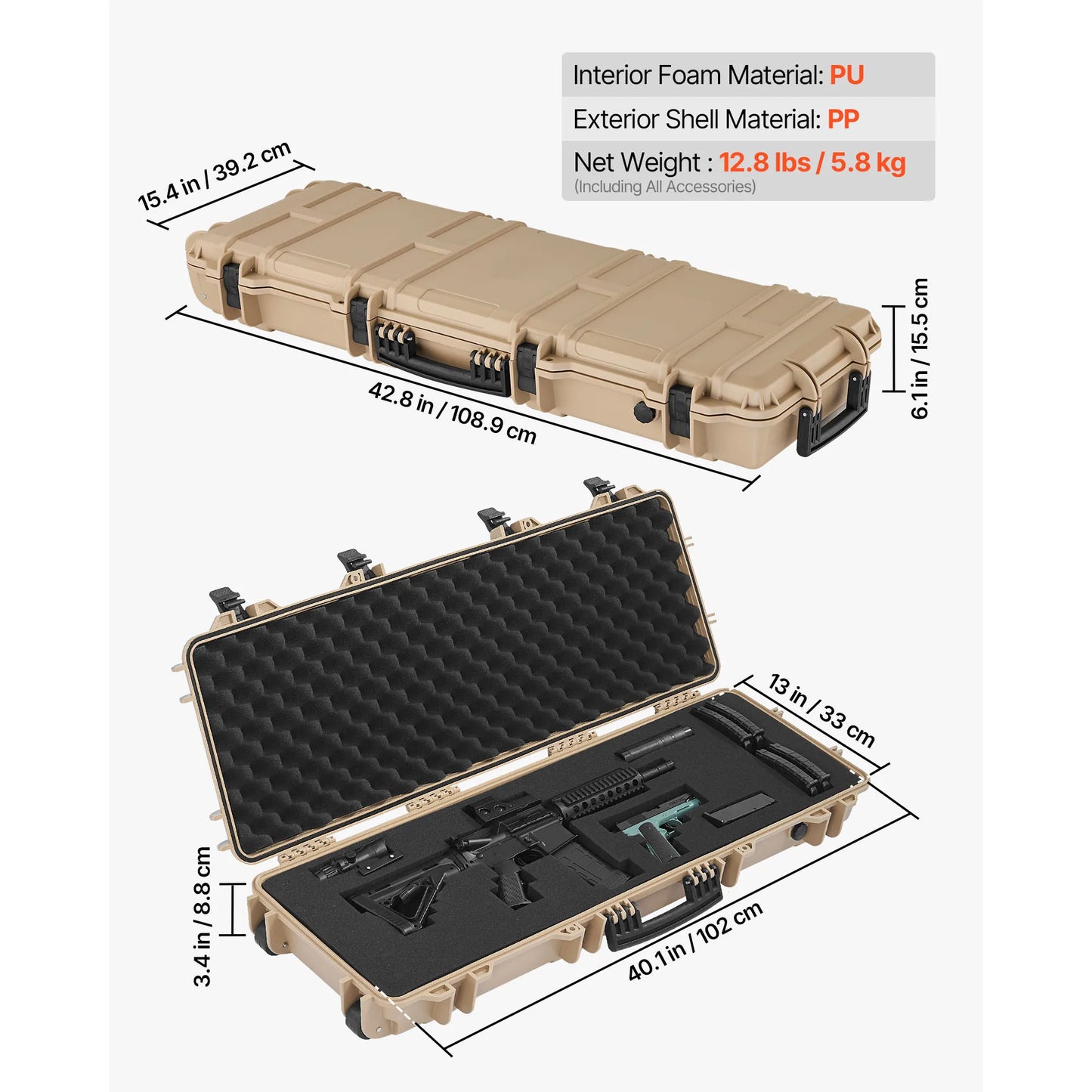 SucceBuy Lockable Hard Rifle Case With Wheels And Waterproof Protection