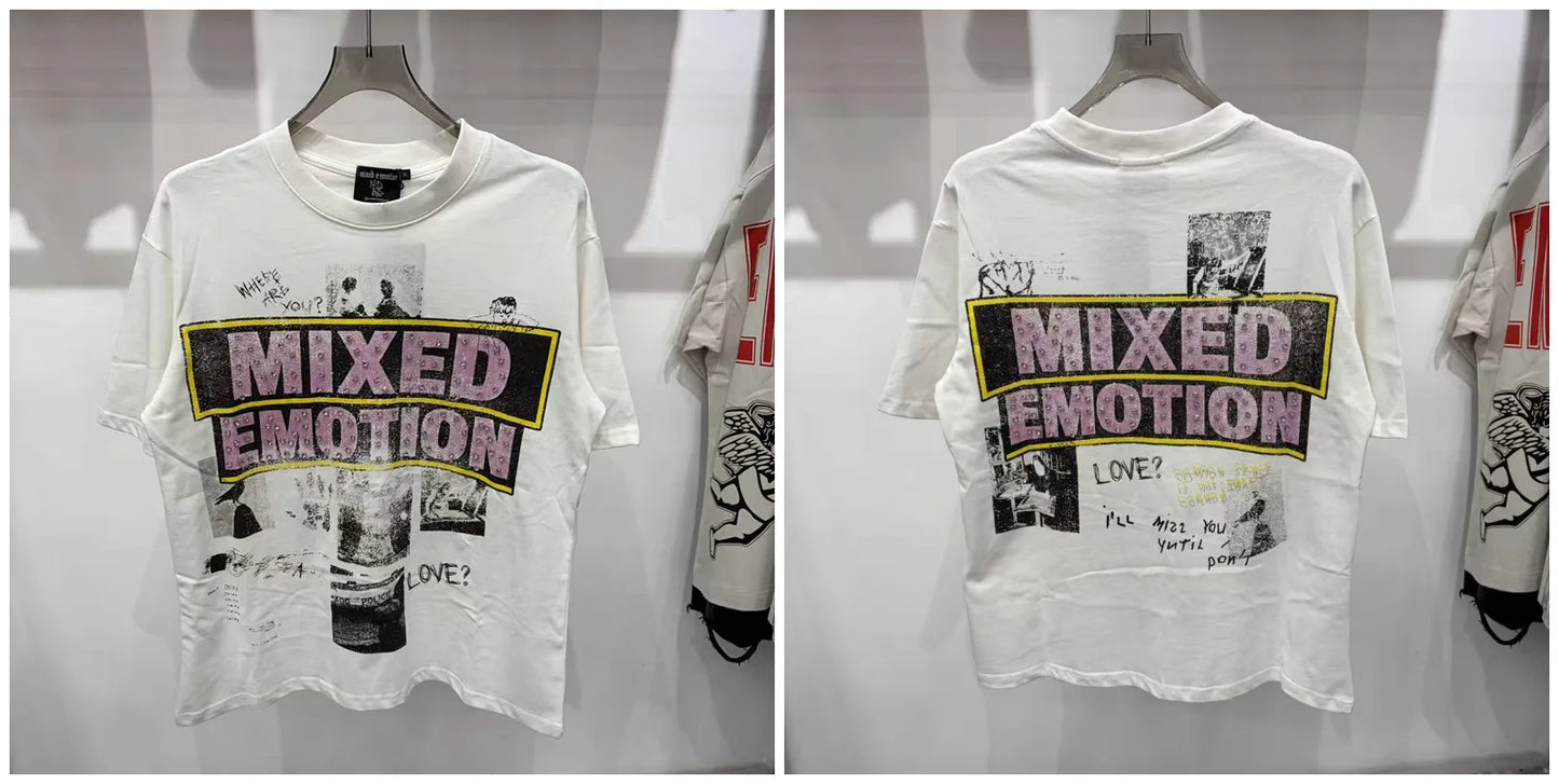 New MIXED-EMOTION Rhinestone printed pattern 100% cotton Men Women T-shirt Loose casual Shinning Diamond Tees Oversized Top