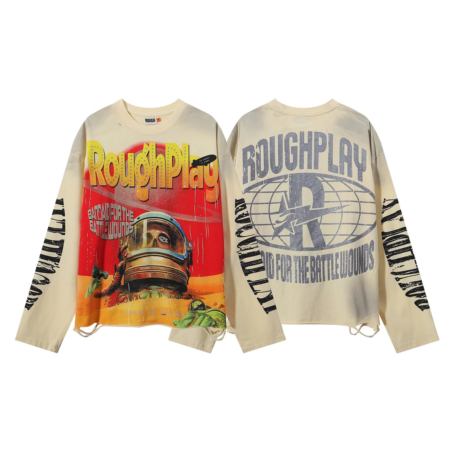 New American Style Rough Play Splicing Shinning Diamond 100% Cotton long sleeves T-shirts for Men Women Crew Neck Loose Summer T-shirt Oversized Tees
