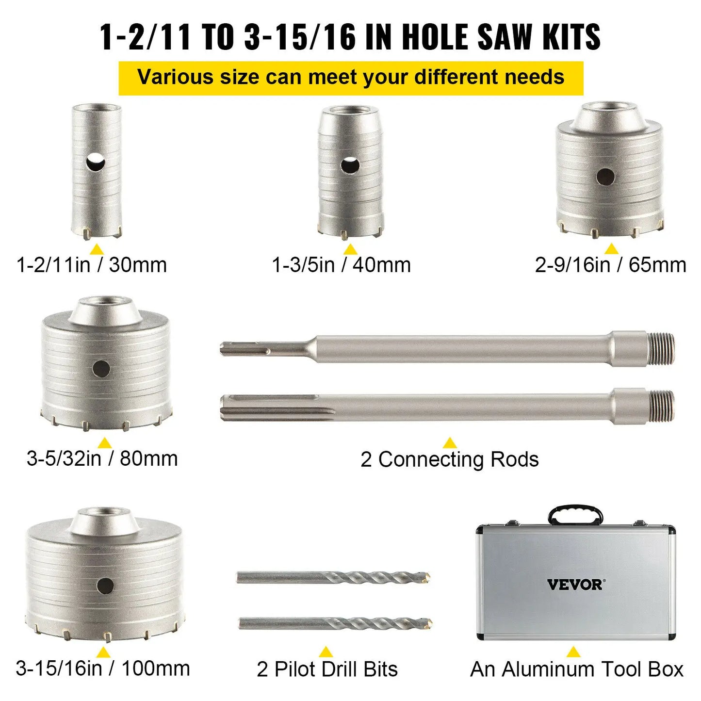 SucceBuy 4-In-1 Concrete Hole Saw Kit SDS Plus Max