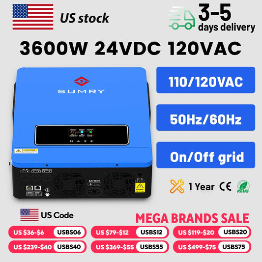 Sumry 3600W Hybrid Pure Sine Wave Solar Inverter 24V