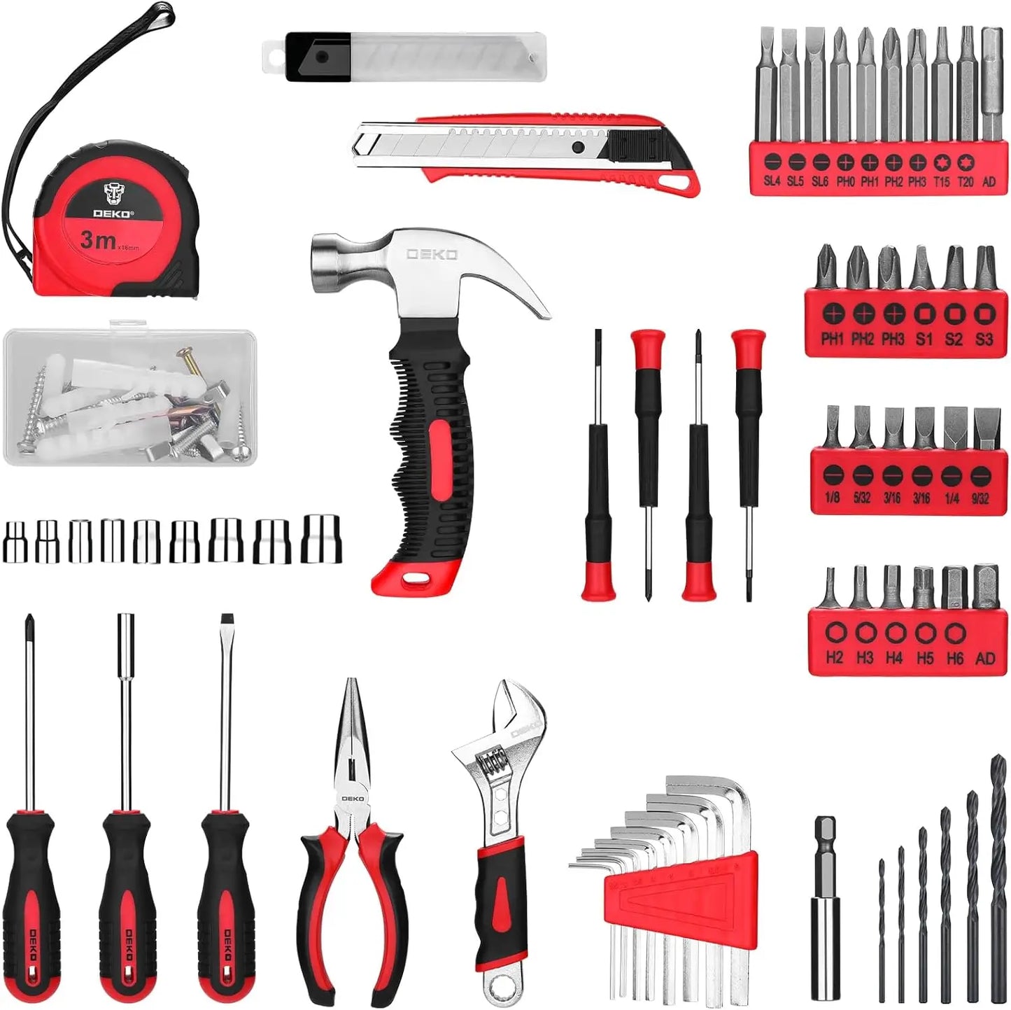 DEKO 126 Piece Cordless Drill Set Essential Household Kit