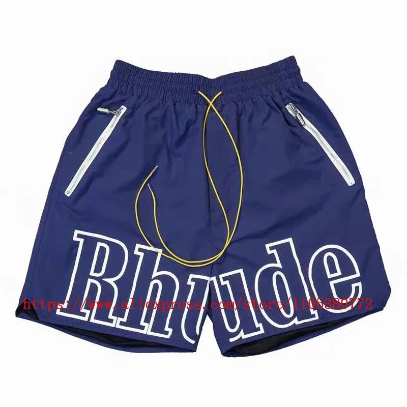New Collection RHUDE Men's Casual Shorts with Letter Printing Elastic Waistband Loose and Breathable High Quality Beach Shorts