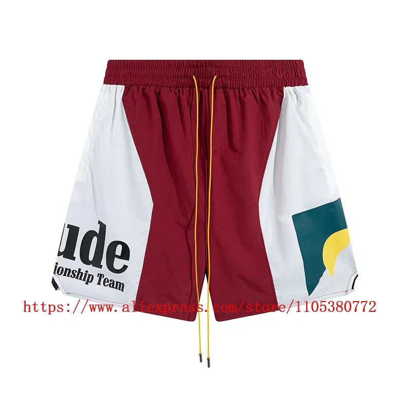 New Collection RHUDE Men's Casual Shorts with Letter Printing Elastic Waistband Loose and Breathable High Quality Beach Shorts