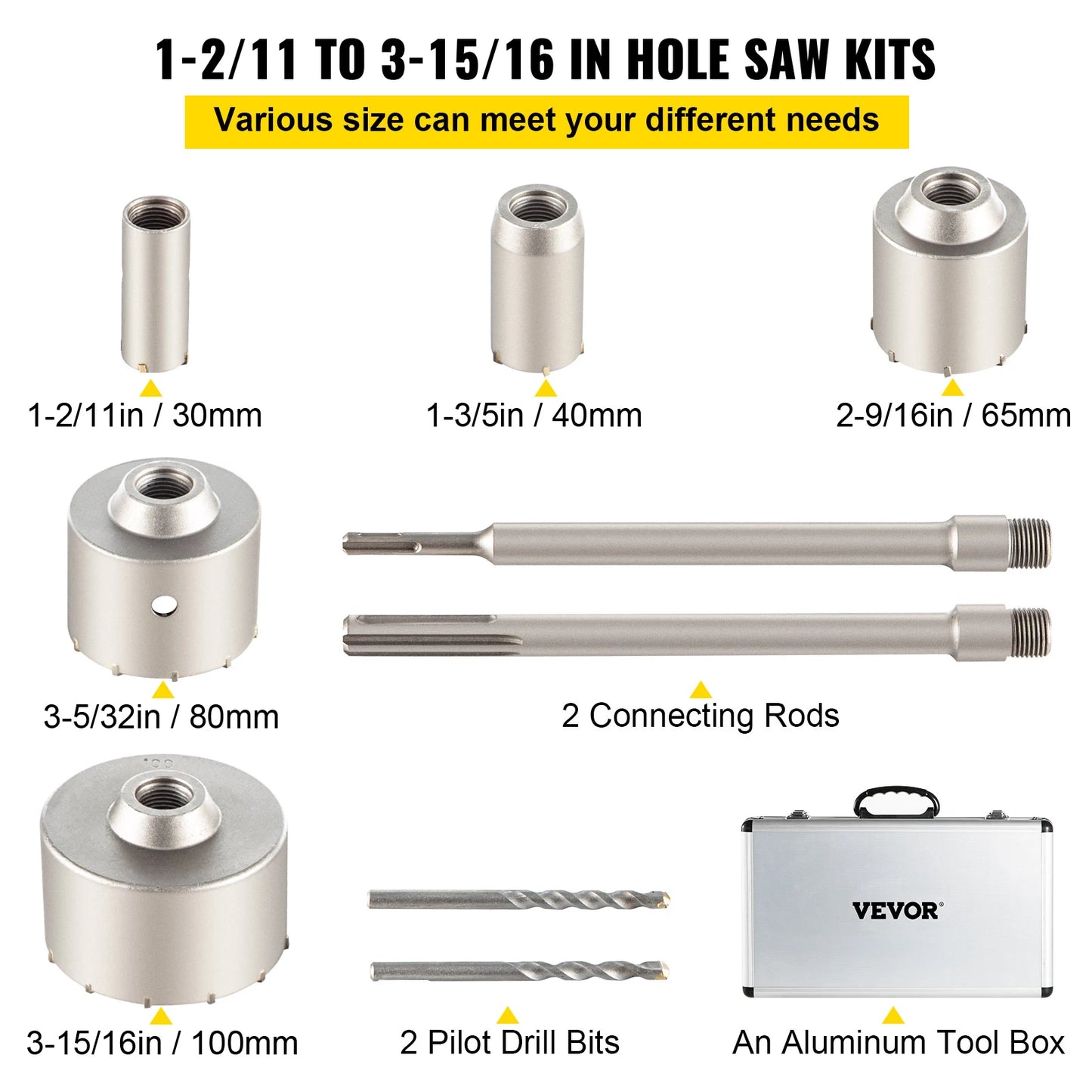 SucceBuy 4-In-1 Concrete Hole Saw Kit SDS Plus Max