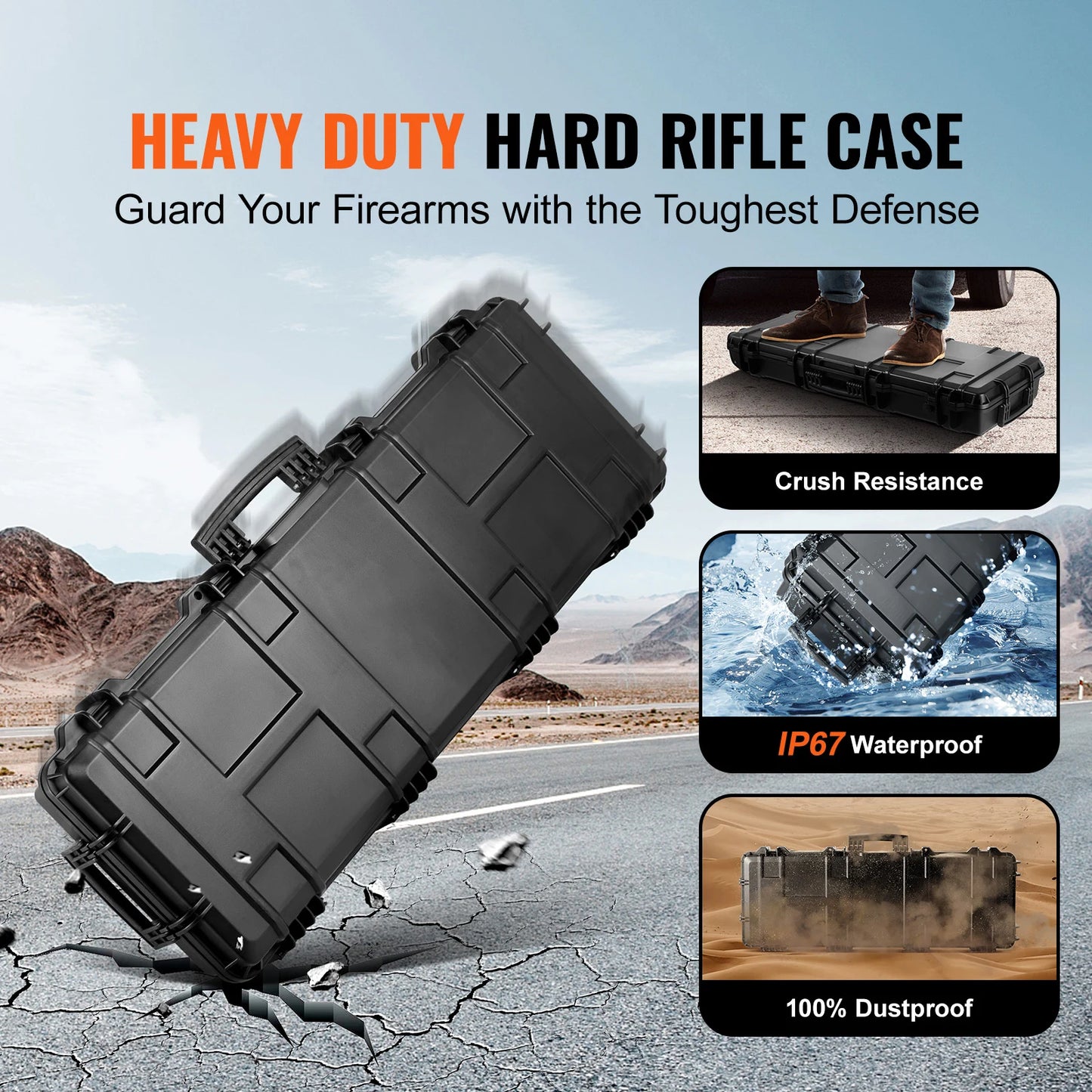 SucceBuy Portable Rifle Hard Case With Casters Shockproof Storage Container