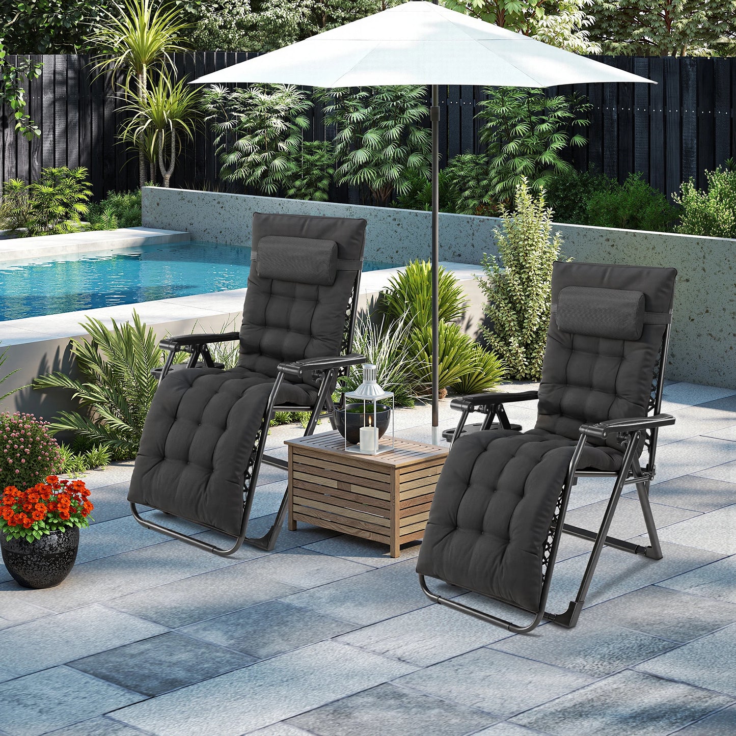 JHK Zero Gravity Outdoor Recliner With Cup Holder And Cushion
