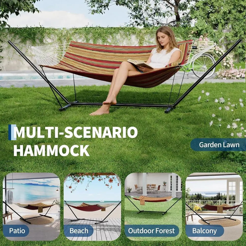 Double Hammock With Stand For Two Persons Pillow Included