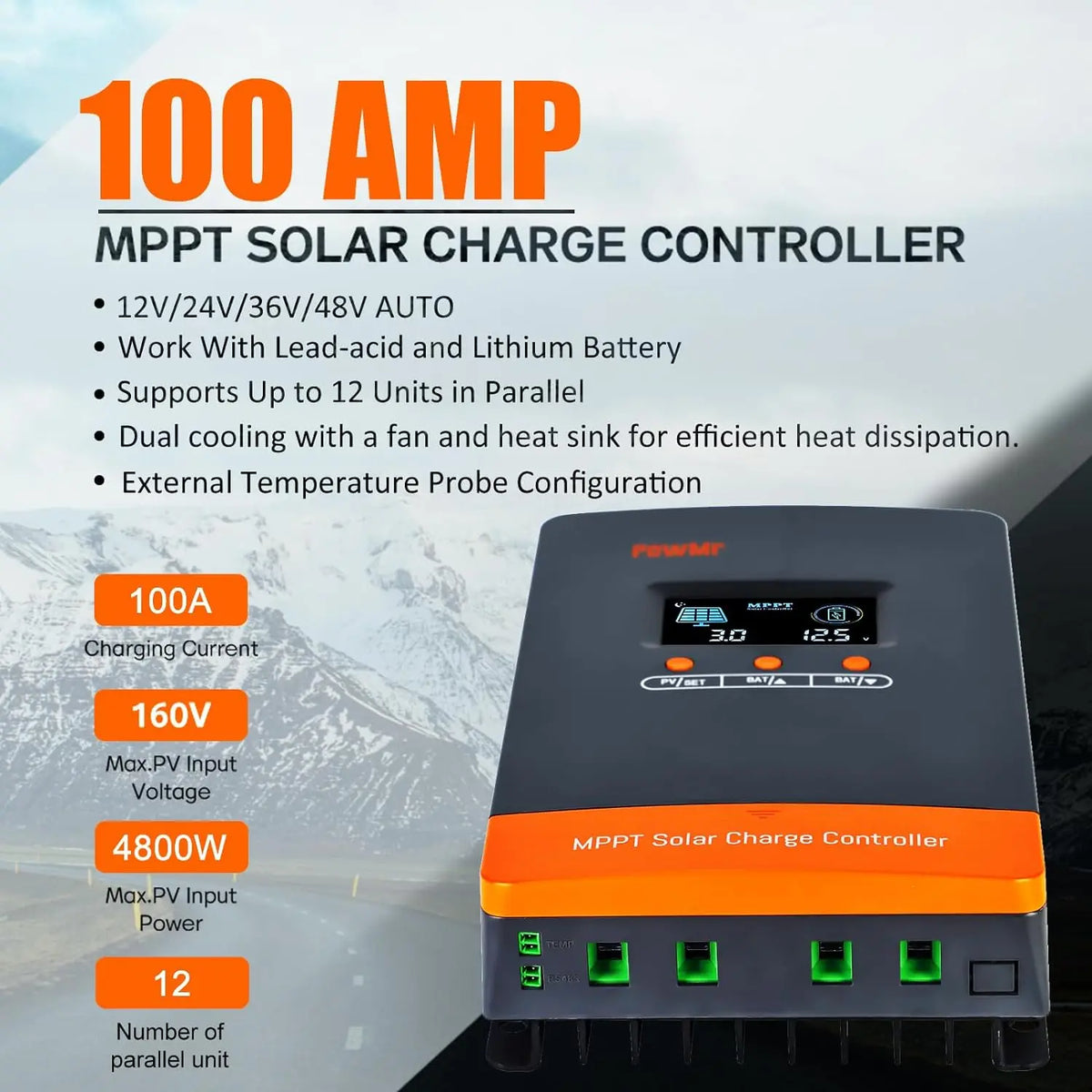 PowMr MPPT Solar Charge Controller 60A 12V 24V 48V LiFePO4
