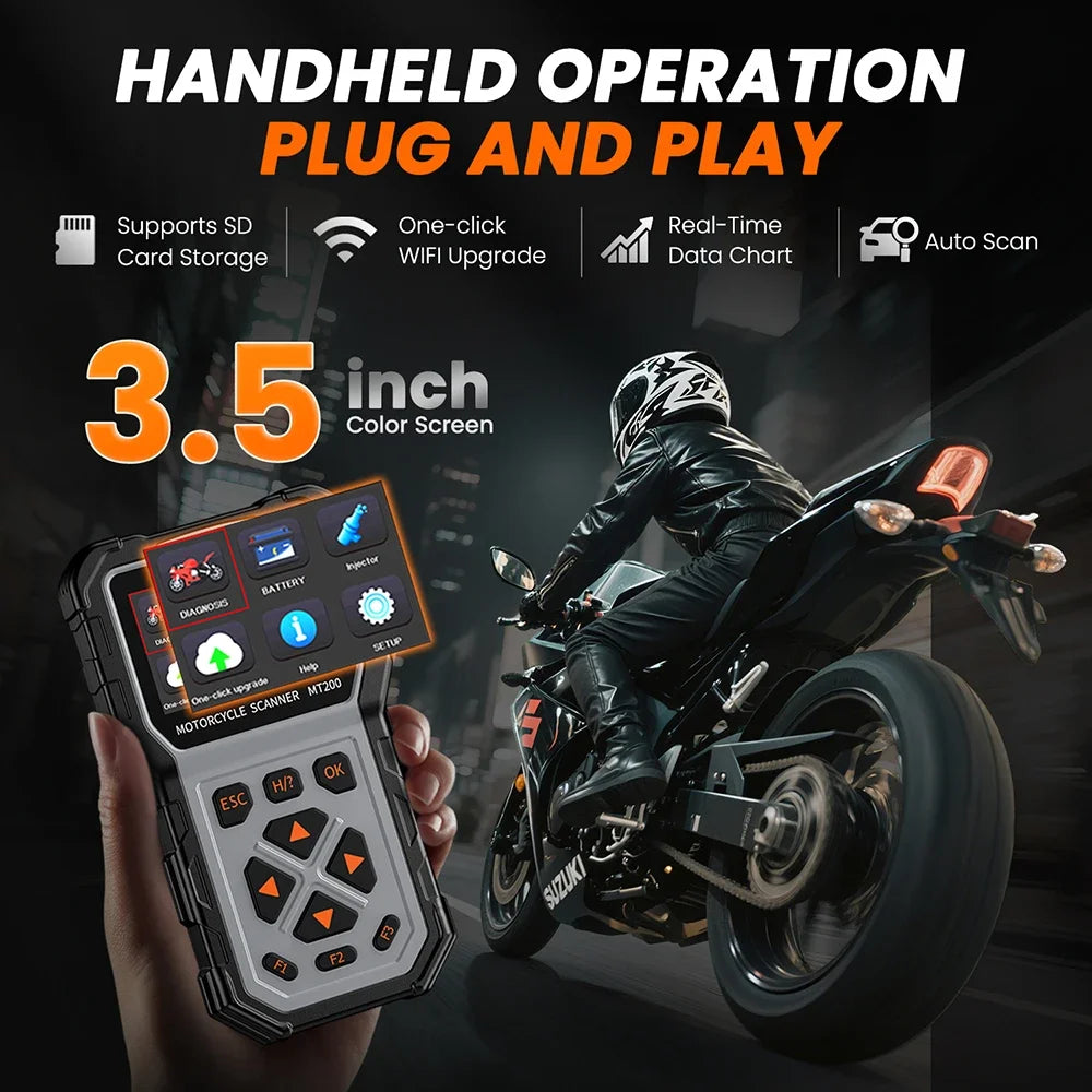 ANCEL MT200 Motorcycle OBD2 Scanner Code Reader Engine ABS Diagnostic Tool Battery Testing For Yamaha/Honda/Suzuki Motor Tool