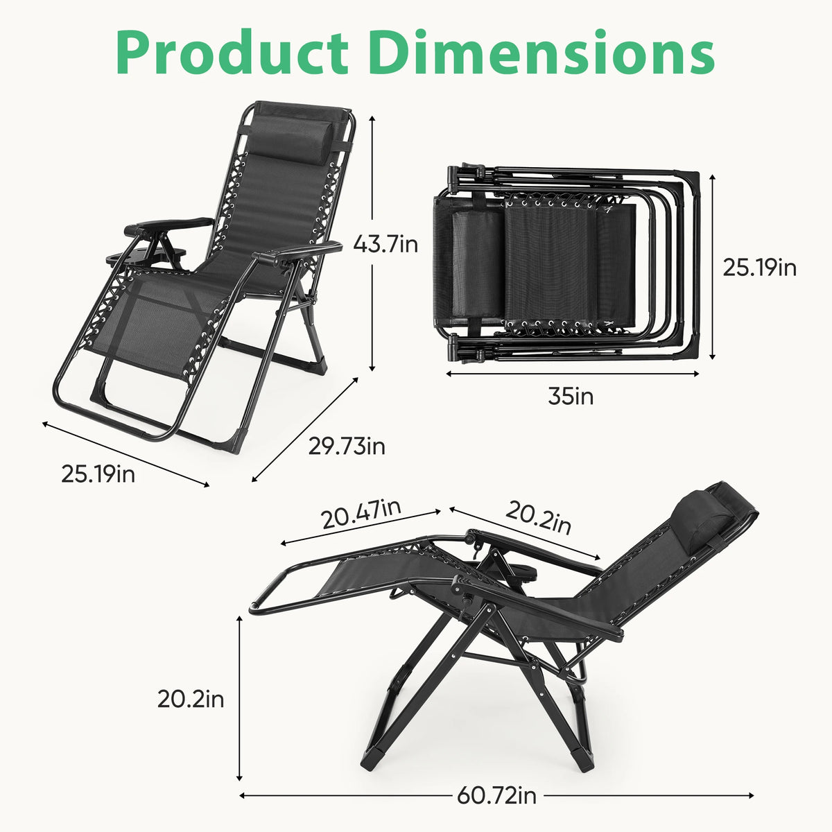 JHK Zero Gravity Outdoor Recliner With Cup Holder And Cushion