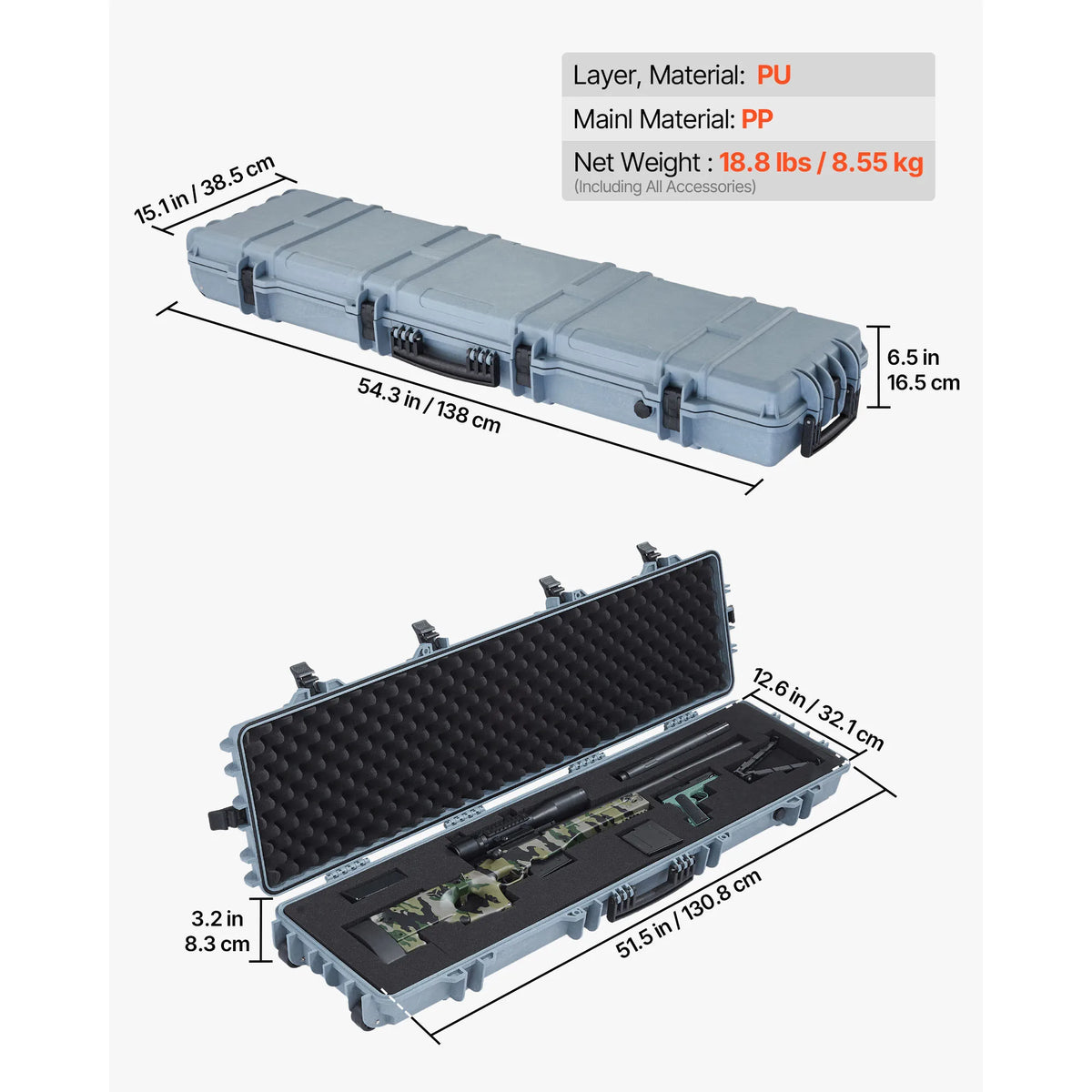 SucceBuy Lockable Hard Rifle Case With Wheels And Waterproof Protection