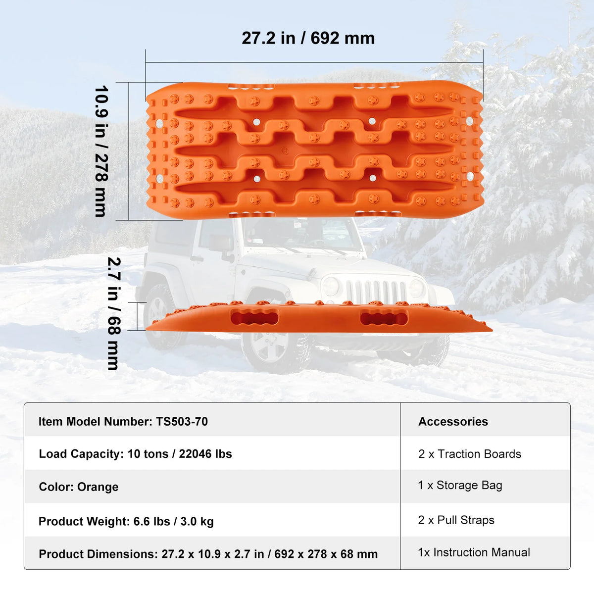 SucceBuy 10 TON Traction Boards with PP Material Recovery Boards for Off-road Vehicle Car Pickup SUV RV Pair Tire Traction Mats