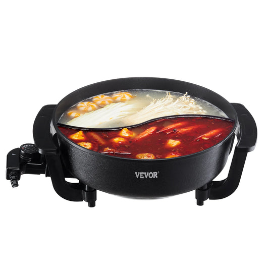 SucceBuy Dual Flavor Electric Hot Pot With Divider Glass Lid