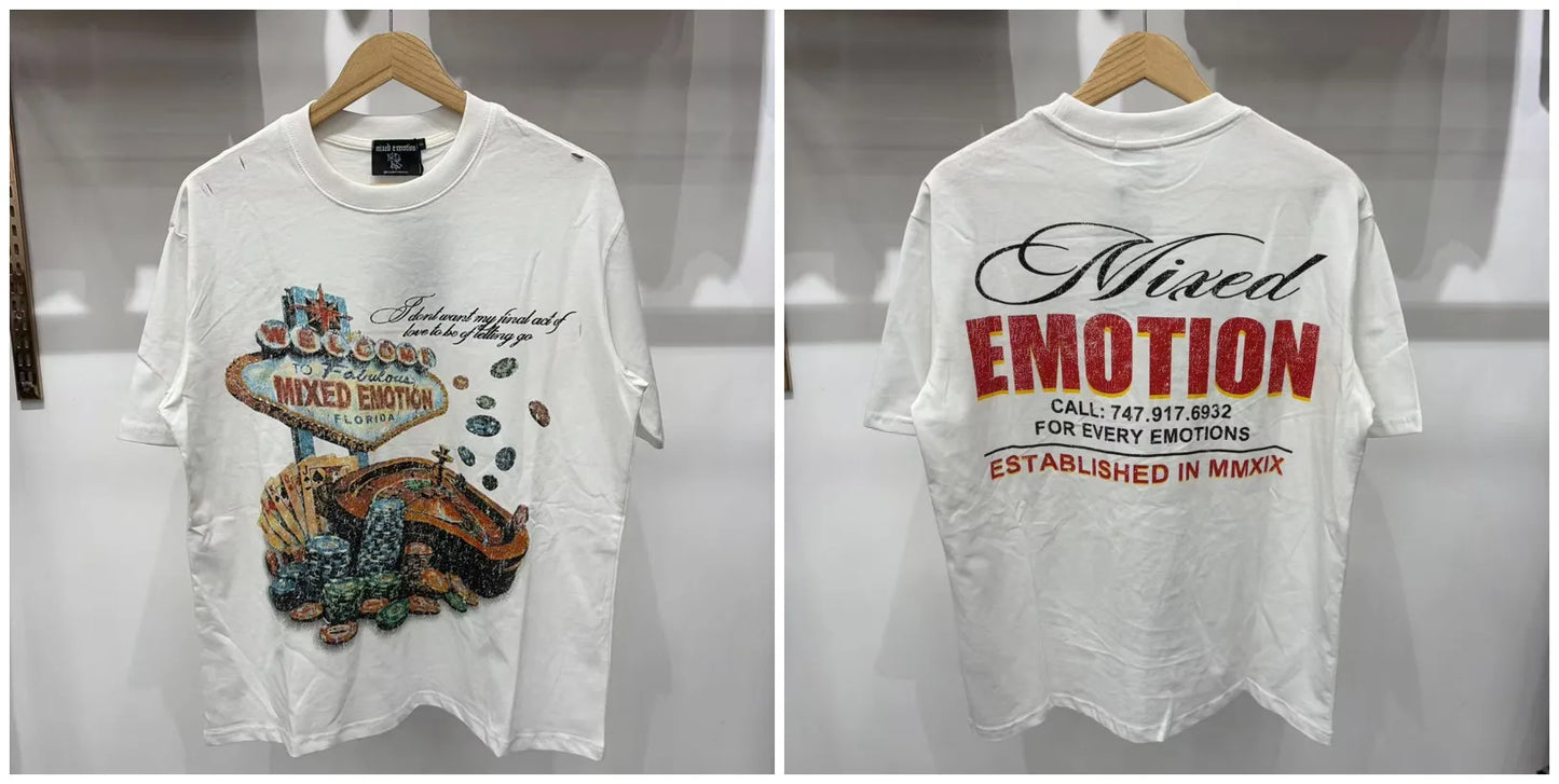 New MIXED-EMOTION Rhinestone printed pattern 100% cotton Men Women T-shirt Loose casual Shinning Diamond Tees Oversized Top