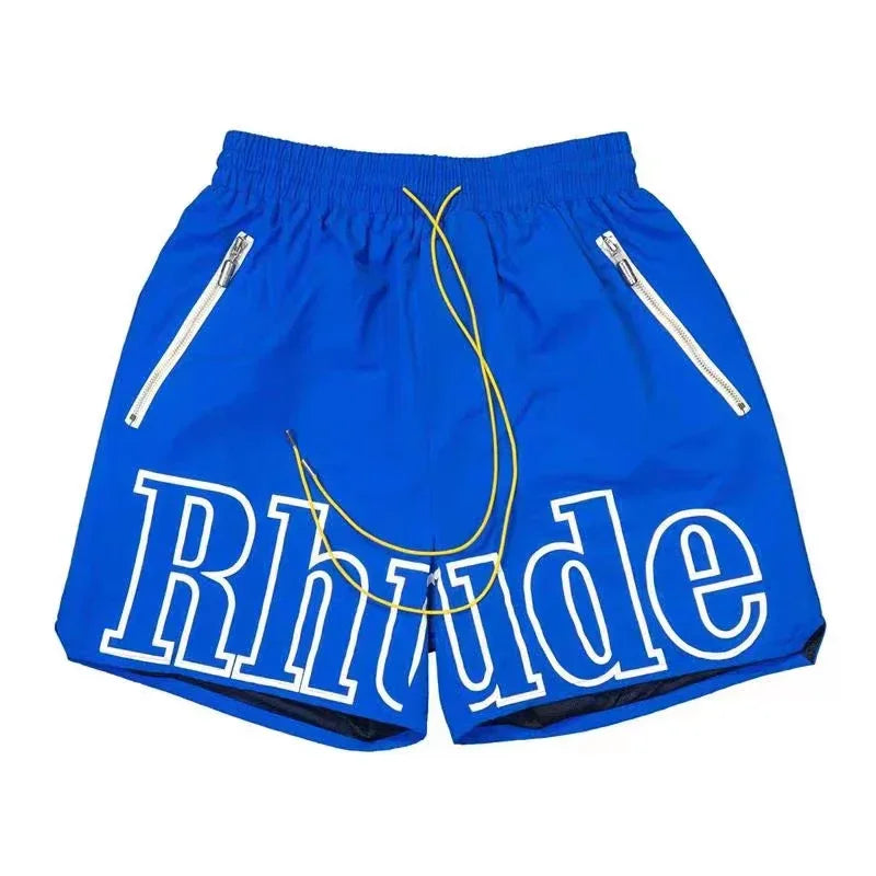 New Collection RHUDE Men's Casual Shorts with Letter Printing Elastic Waistband Loose and Breathable High Quality Beach Shorts